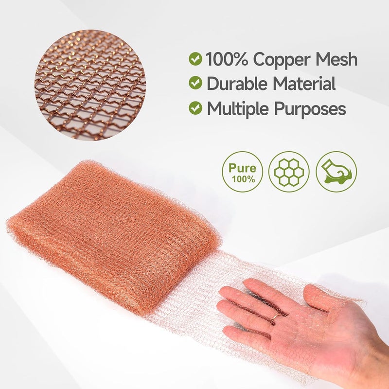 Witvalism Copper Mesh Rodent Control, 4in x 30ft Premium Copper Wool Ideal for Hole Blocking, Rustproof Pure Mesh for Mice Slug Snail Control, with Exclusive Wood Stick - Image 2
